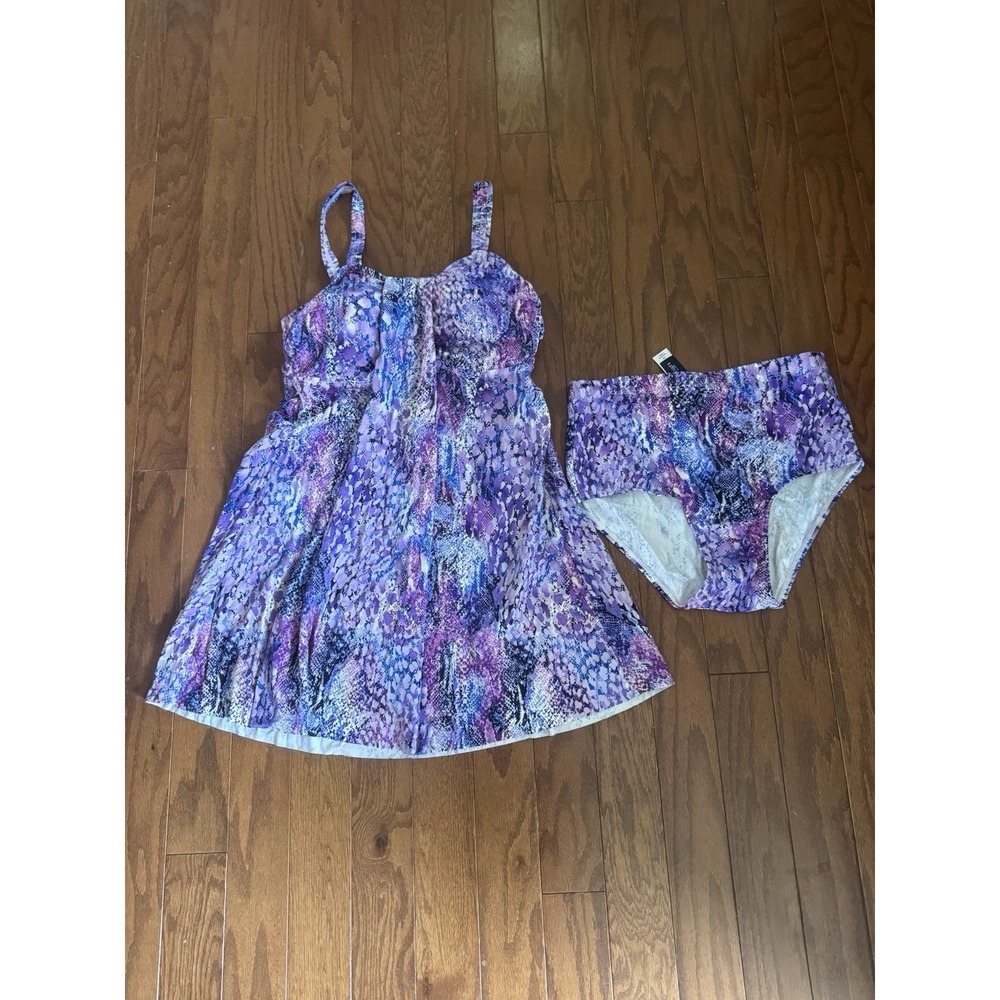 Swim 365 2-piece Flyaway‎ Swim Dress Pink Multi Snake Sz 14